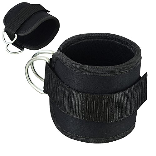 Grofitness Correas ajustables para los tobillos con doble anilla en D, correa para muñecas y piernas de peso, para fijar máquina de cable, 1 par, negro