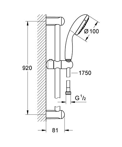 Grohe 27796001 27796001-Tempesta 100, alcachofa Sistemas - Barra de Ducha, 3 Tipos de Chorro, Cromado |,