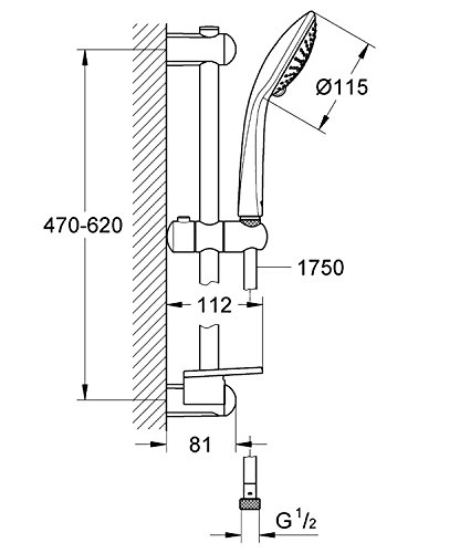 Grohe Euphoria 110 Champagne - Conjunto de ducha con barra de ducha (600 mm), tres tipos de chorro, acabado cromado (Ref. 27232001)