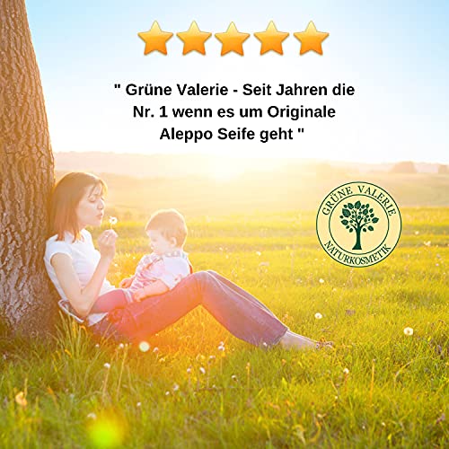 Grüne Valerie® Jabón original de Alepo 200g+ 20% / 80% aceite de laurel/aceite de oliva - jabón para el cabello/jabón de ducha Valor PH 8 Detox, hecho a mano - más de 6 años de maduración