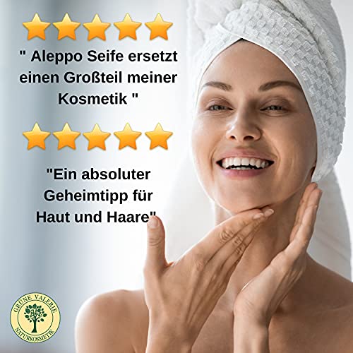 Grüne Valerie® Jabón original de Alepo 200g+ 20% / 80% aceite de laurel/aceite de oliva - jabón para el cabello/jabón de ducha Valor PH 8 Detox, hecho a mano - más de 6 años de maduración