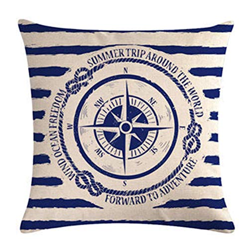 Gspirit 4 Pack Oceano Vela Ancla Navegación Brújula Salvavidas Algodón Lino Throw Pillow Case Funda de Almohada para Cojín 45x45 cm