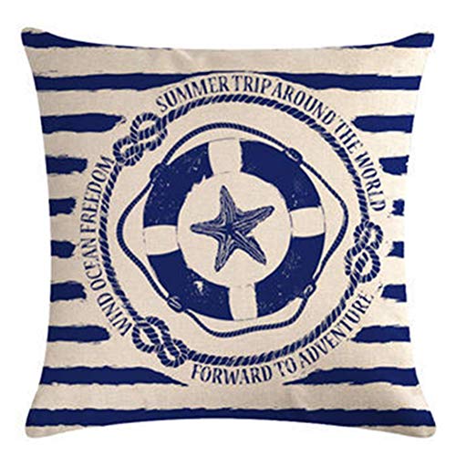 Gspirit 4 Pack Oceano Vela Ancla Navegación Brújula Salvavidas Algodón Lino Throw Pillow Case Funda de Almohada para Cojín 45x45 cm