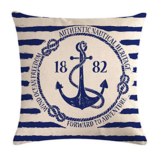 Gspirit 4 Pack Oceano Vela Ancla Navegación Brújula Salvavidas Algodón Lino Throw Pillow Case Funda de Almohada para Cojín 45x45 cm