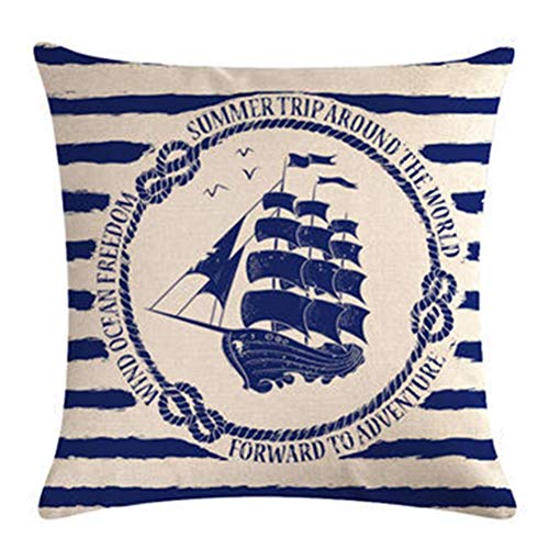 Gspirit 4 Pack Oceano Vela Ancla Navegación Brújula Salvavidas Algodón Lino Throw Pillow Case Funda de Almohada para Cojín 45x45 cm