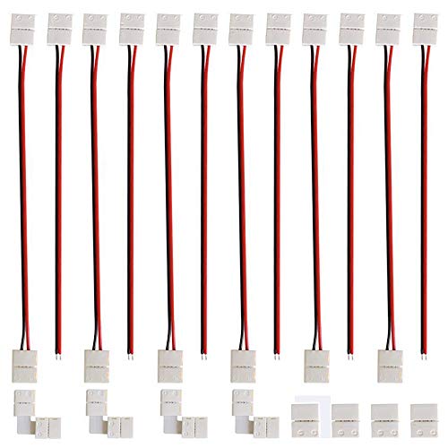 GTIWUNG 20 Pcs 8 mm Kit de Conector de Barra de Luz LED, 2 pin Conectores Tiras Led, 12xCable de Conexión + 4xConectores 2-pin + 4xConectores en forma de L para 3528 Monocolor y Tira 8mm ancho