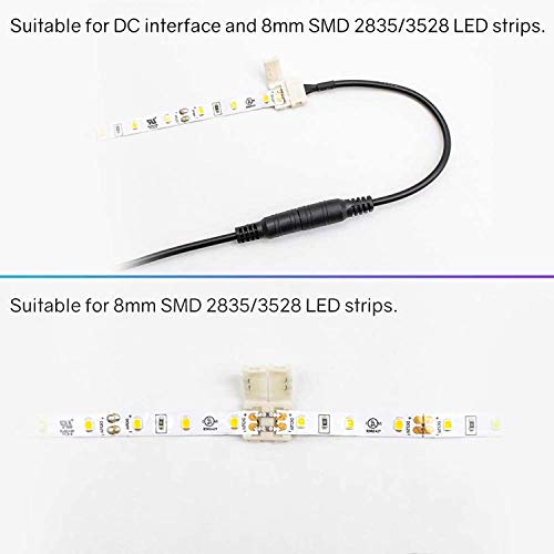 GTIWUNG 20Pcs 8mm 3528 Kit de Conector de Barra de Luz LED, 2Pin Conectores Tiras Led, 6 x Cable de Conexión + 8 x Conectores 2-pin + 2 x DC Cable Divisor 1 a 2 + 4 x 5.5X2.1mm DC Connector