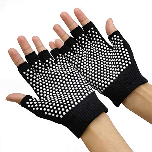 Guantes Antideslizantes para Yoga, Pilates, sin Dedos, con Puntos de Silicona Blancos (1 par de guantes)