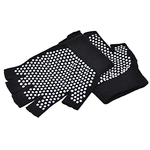 Guantes Antideslizantes para Yoga, Pilates, sin Dedos, con Puntos de Silicona Blancos (1 par de guantes)