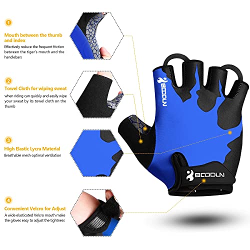 Guantes de Bicicleta Medio Dedo SBR Acolchado Absorción de Impactos Adecuado para Todos Los Deportes Azul M