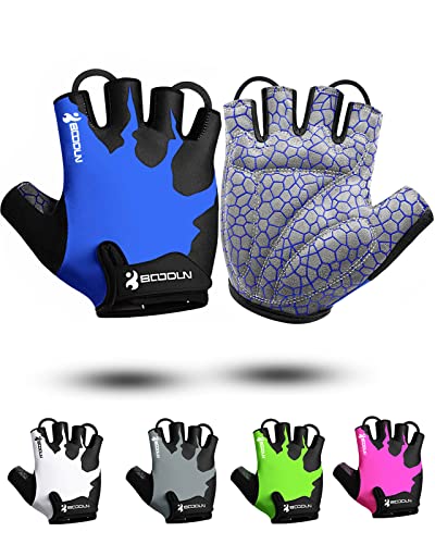 Guantes de Bicicleta Medio Dedo SBR Acolchado Absorción de Impactos Adecuado para Todos Los Deportes Azul M