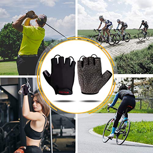 Guantes de Ciclismo de Bicicleta Guantes de Bicicleta de Carretera de Medio-Dedo para Hombres Mujeres Acolchado Antideslizante Transpirable (Negro, M)