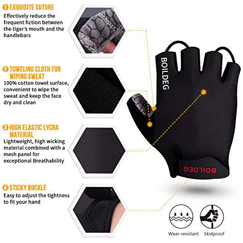 Guantes de Ciclismo de Bicicleta Guantes de Bicicleta de Carretera de Medio-Dedo para Hombres Mujeres Acolchado Antideslizante Transpirable (Negro, M)