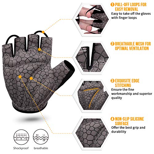 Guantes de Ciclismo de Bicicleta Guantes de Bicicleta de Carretera de Medio-Dedo para Hombres Mujeres Acolchado Antideslizante Transpirable (Negro, M)