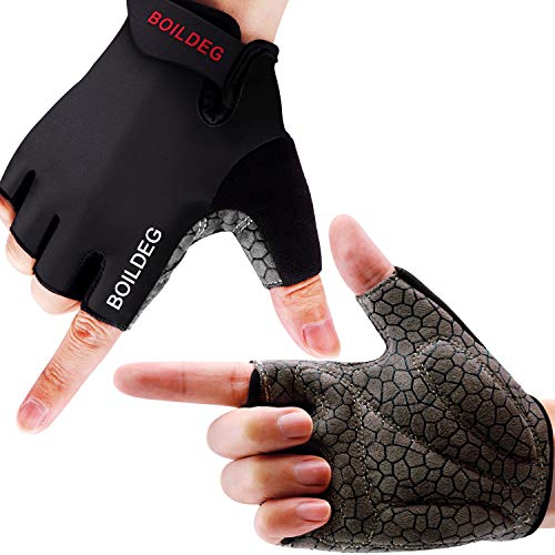 Guantes de Ciclismo de Bicicleta Guantes de Bicicleta de Carretera de Medio-Dedo para Hombres Mujeres Acolchado Antideslizante Transpirable (Negro, M)