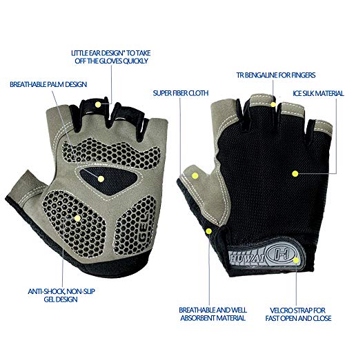 Guantes de Ciclismo MTB Guantes de Bici de Carretera de Medio Dedo, Guantes Deportivos para Gimnasio Moto Entrenamiento, Antideslizantes Guantes Transpirables Verano para Hombre y Mujer, Negro-XL