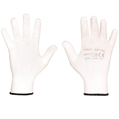 Guantes de Trabajo de poliéster de Punto - Guantes de Montaje, cómodo, Reparaciones, Trabajos de almacén, doméstico, Acabado, Taller, Montaje, Manualidades, Embalaje (8 (12 Pares), Blanco)