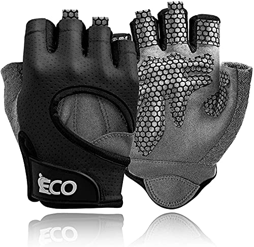 Guantes Gimnasio para Hombre y Mujer, Gym Guantes Transpirable con Protección Completa de Muñeca y Palma, de Pesas, Musculación, Fitness, Ciclismo (Negro, Large)