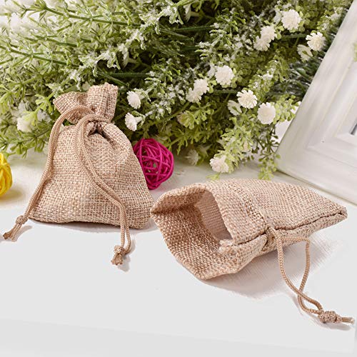 GUDOTRA Acerca de 100pcs Bolsa de Lino con Cordón para Joyería Regalos Arroz Boda Navidad Bolsitas de Tela Saco