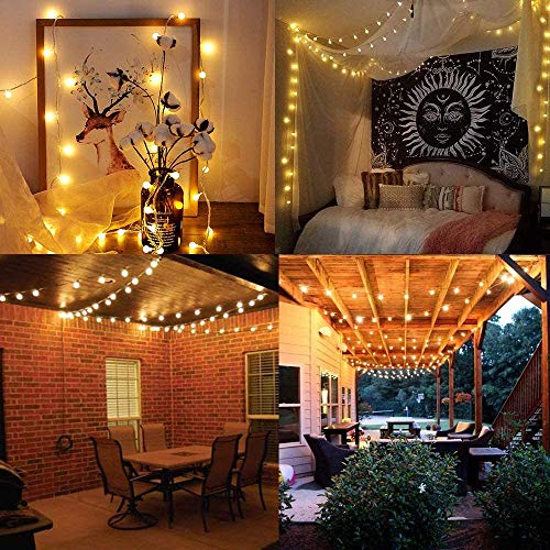 Guirnalda Luces 15 m 100 Led, Cadena de Luces Blanco Cálido 8 modos, IP44 Impermeable, Decoracion para Navidad, Festivales, Bodas, Cobertizos, Patios, Jardines, Pérgolas, Bajo Voltaje 31v