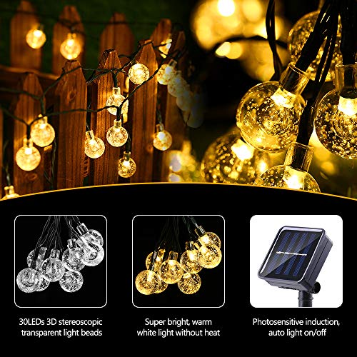 Guirnalda Luces Exterior Solares, BrizLabs 6.5M 30 LED Cadena de Luces Impermeable 8 Modos De Iluminación para Interiores y Exteriores Jardín, Navidad, Terraza, Patio, Fiestas (Blanco Calido)