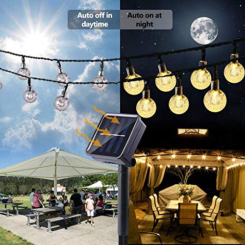 Guirnalda Luces Exterior Solares, BrizLabs 6.5M 30 LED Cadena de Luces Impermeable 8 Modos De Iluminación para Interiores y Exteriores Jardín, Navidad, Terraza, Patio, Fiestas (Blanco Calido)