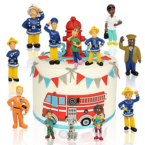 Gxhong Mini Figuras Bombero, 12pcs Decoración para Tarta Figuras Bombero Bomberos Decoración de Fiesta de Cumpleaños Sam El Bombero Cake Topper Tarta Topper,Topper de Pastel para Decoración de Fiesta