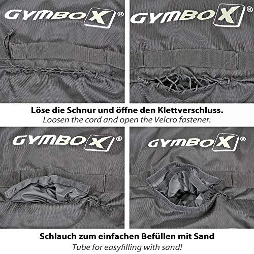 GYMBOX® Bolsa de Arena/Saco Búlgaro/Sandbag/Bolso de Peso/Fitness Bag/Power Bag | Entrenamiento Muscular/Funcional/de Pesas | Puede Estar llenado con Arena | Negro, 25 kg | vacío