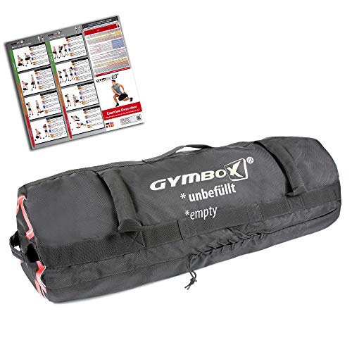 GYMBOX® Bolsa de Arena/Saco Búlgaro/Sandbag/Bolso de Peso/Fitness Bag/Power Bag | Entrenamiento Muscular/Funcional/de Pesas | Puede Estar llenado con Arena | Negro, 25 kg | vacío