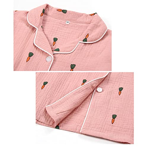 GYQWJPC Pijamas Primavera y otoño nuevos Pijamas algodón de Dos Piezas Crepe Crepe Pantalones de Manga Larga Carrot Simple Carrot Home Service Set Sleepwear Pijamas de Mujer (Color : C3, Size : L)