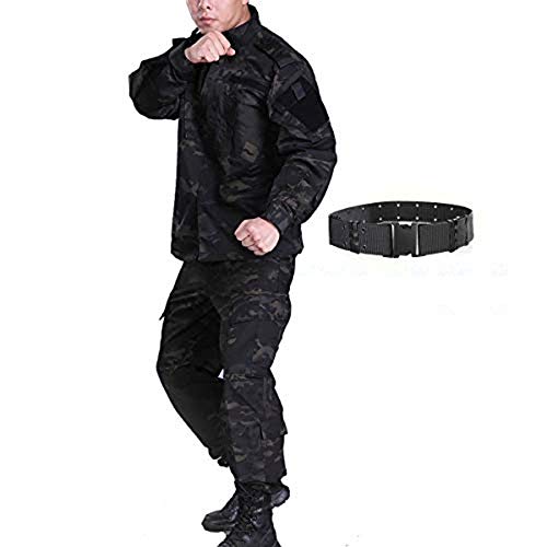 H mundo compra hombres táctico BDU Chaqueta de uniforme de combate Camisa y pantalones traje para ejército militar Airsoft Paintball caza juego de guerra de camuflaje negro MCBK, MCBK