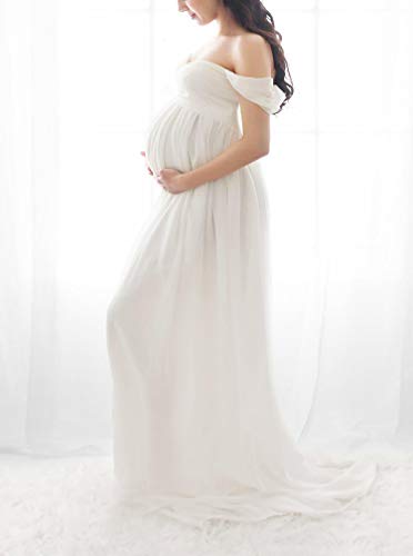 H1ING Vestido de premamá de gasa para fotografía con hombros descubiertos, vestido largo de embarazo para sesión de fotos