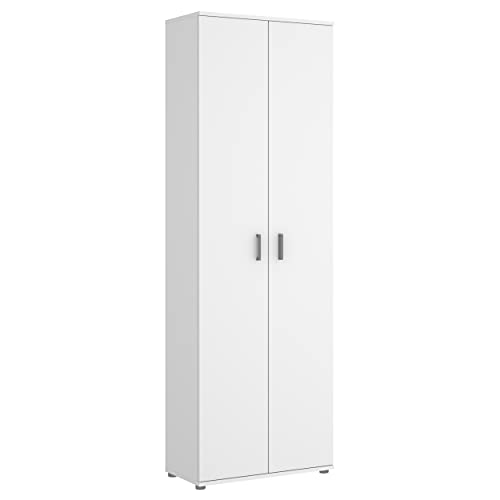 HABITMOBEL Mueble Baño Multiusos, Blanco 190 x 61 x 35 cm y Gancho escobero (estantes adicionales incluidos)