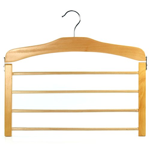 Hangerworld 3 Percha de Madera Multi Pantalones 4 Barras Madera para Pantalón Lacada Ahorra Espacio