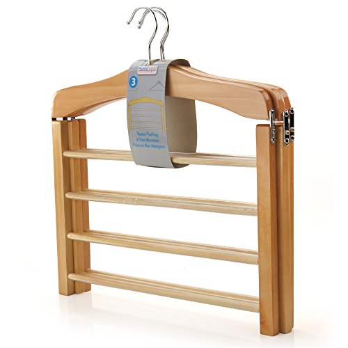 Hangerworld 3 Percha de Madera Multi Pantalones 4 Barras Madera para Pantalón Lacada Ahorra Espacio