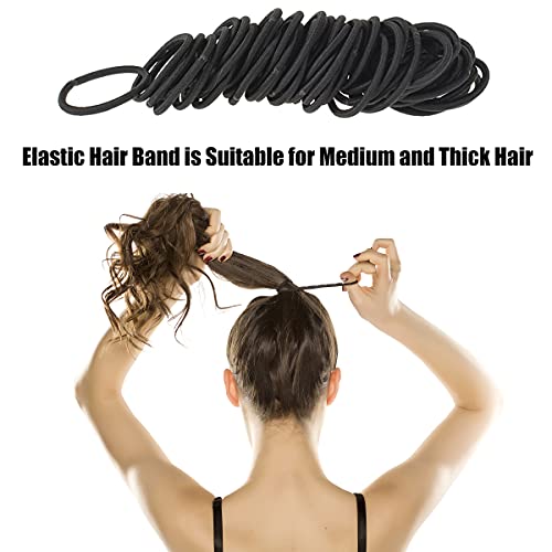 Hanyousheng Gomas de Pelo, 100 Piezas Elástico Pelo Gomas sin Metal Suave Elástico, 2 mm Bandas el Pelo Elásticas Gomas de Cabello, Coleteros Elásticos para Grueso y Rizado para Mujeres y Niñas, Negro