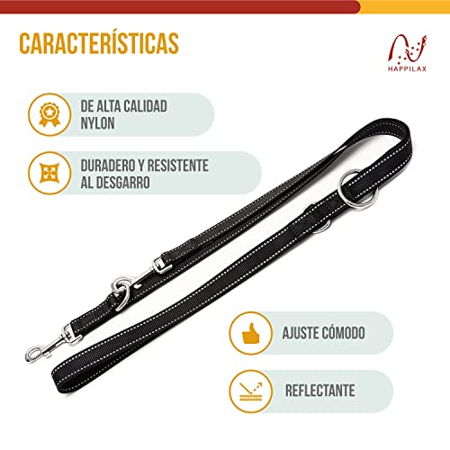 Happilax Correa para Perros Ajustable de 2 m – Negro / Reflectante – Correa Perro Versátil – Correa Doble, Correa Perro Pequeño, Correa de Hombro – Correa para Perros Grandes y Pequeños