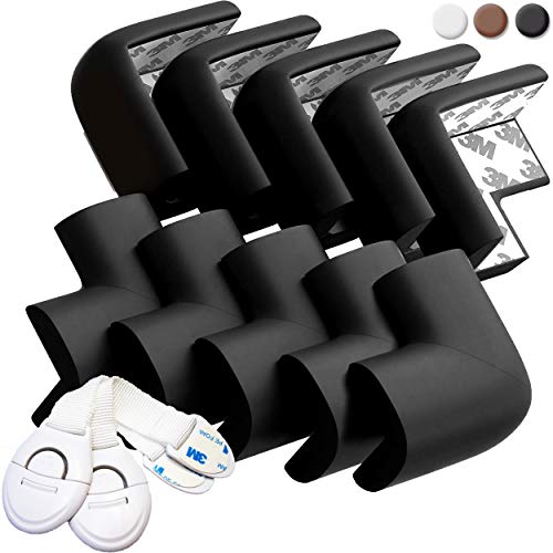 HAPPY CHLEA ® Protector de Esquinas para Bebes y Niños, Espuma Suave Protectores de Seguridad para Mesas Esquina – Protectoras Tecnología"Espuma Activa" GRATIS 2 Cerraduras de Seguridad (Negro)