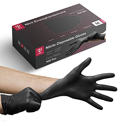 HARD Guantes Desechables de Nitrilo – Talla S, Sin Polvo, Sin Látex, De un Solo Uso, Ideal para Exámenes, Médico, Sanitarios, Profesional, 100 Unidades, Negro