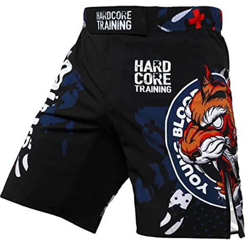 Hardcore Training Fight Shorts Tiger Fury Men's Wrestling Hombre Pantalones Cortos MMA BJJ Boxeo Grappling Fitness No Gi (L)