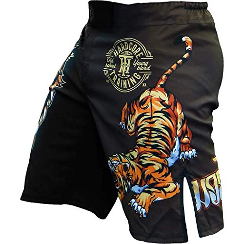 Hardcore Training Tiger Fight Shorts Hombre Pantalones Cortos MMA BJJ Boxeo Grappling Fitness No Gi