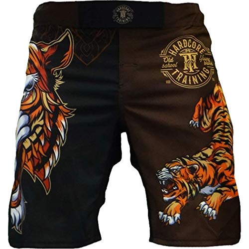 Hardcore Training Tiger Fight Shorts Hombre Pantalones Cortos MMA BJJ Boxeo Grappling Fitness No Gi