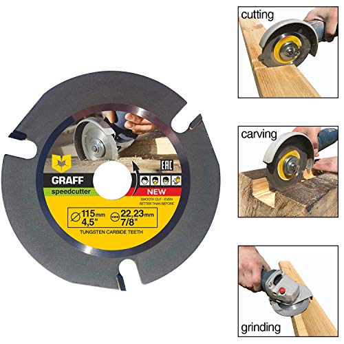 Hardmetal GRAFF® Speedcutter Disco de Corte Amoladora Madera 115mm / 125mm, TCT Hoja de Sierra Circular para Madera 3 Dientes (115 mm)