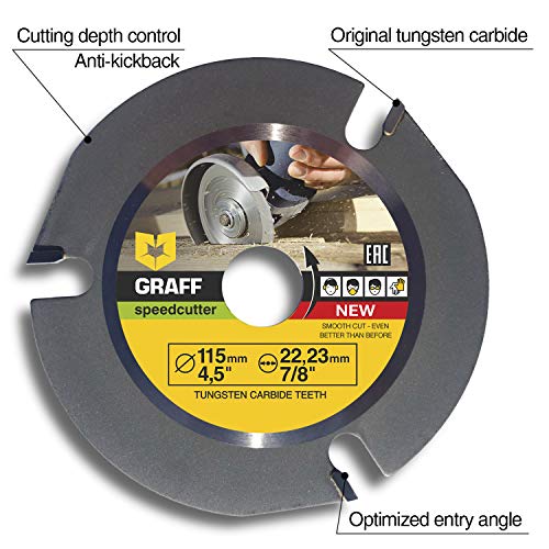 Hardmetal GRAFF® Speedcutter Disco de Corte Amoladora Madera 115mm / 125mm, TCT Hoja de Sierra Circular para Madera 3 Dientes (115 mm)