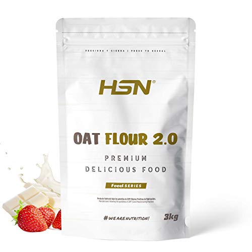 Harina de Avena de Sabores de HSN | Fresa Chocolate Blanco 3Kg = 60 Tomas | Instant Oatmeal | Ideal para Batidos, Tortitas de Avena y Claras | Sin Azúcares añadidos