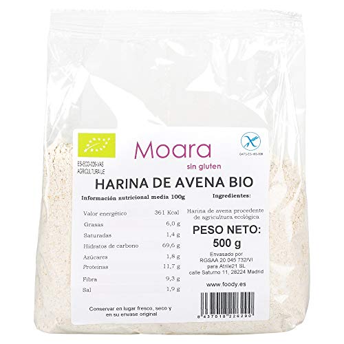 Harina de avena integral y neutra, BIO sin gluten y sin azúcar - Harina de avena ecológica sin sabor, ideal para repostería y recetas fitness - Otmeal flour vegana 500gr