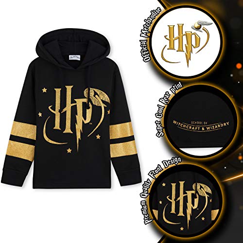 HARRY POTTER Sudadera Niña, Ropa para Niña de Algodon 100%, Sudadera Negra con Capucha, Regalos Niñas y Adolescentes Edad 5-14 Años (Negra, 13-14 años)