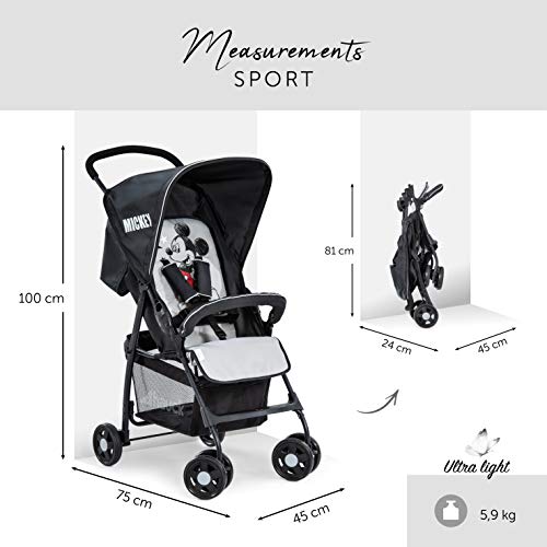 Hauck Sport Silla de paseo ultra ligera de 5,9kg, sistema de arnés de 5 puntos, respaldo reclinable, plegable, para bebes de 6 meses a 15kg, negro