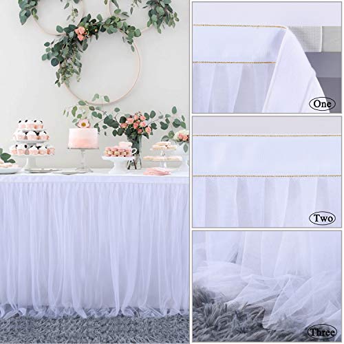 HBBMAGIC 3 Capas de Malla mullida Tabla de tutú Falda de vajilla de Tul para la Fiesta de Bodas de cumpleaños Decoración para el hogar Blanco, 427 * 76CM