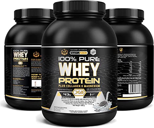 Healthy Fusion Whey Protein, Proteina whey pura con colágeno + magnesio, Mejora tus entrenamientos, Protege y aumenta la masa muscular, 1000g de proteína (Galletas)